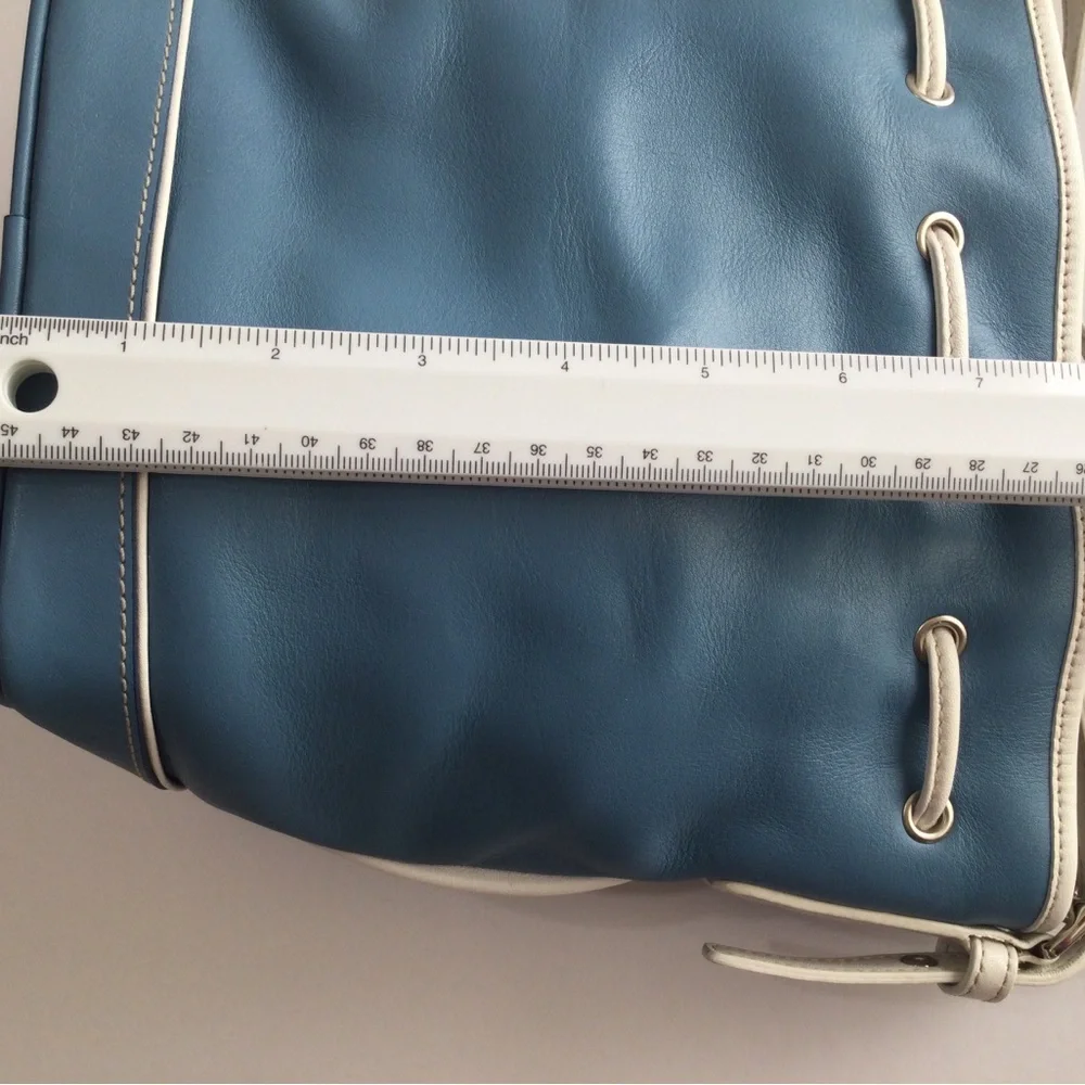Coach Blue and White Leather Bucket Bag - Picture 10 of 12